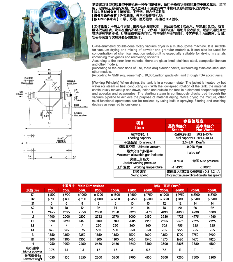 Glass lined double cone rotary vacuum dryer(图1)